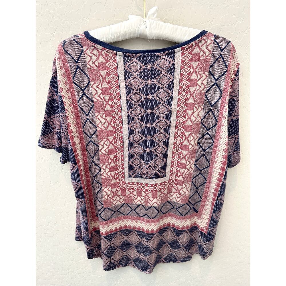 LUCKY BRAND | Blue Rust Boho Print Lightweight Scoop Neck Short Sleeve Tee | XL - Picture 3 of 5